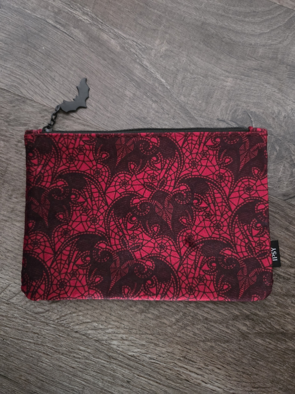 Gothic Red & Black Bats Small Bag Cosmetic Purse Accessories Halloween